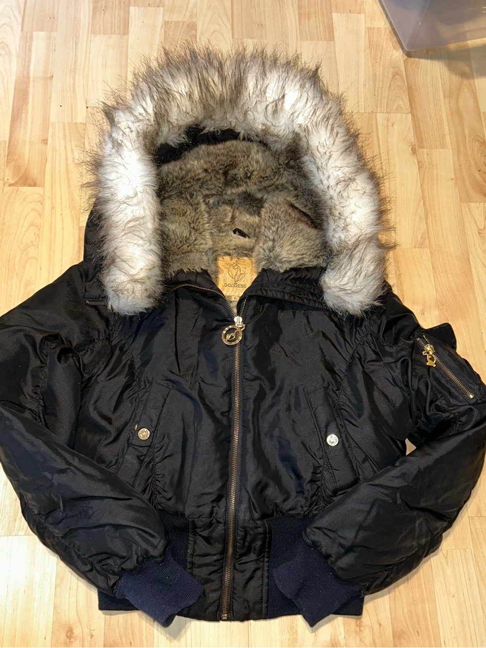 Vintage Y2K Baby Phat Puffer Bomber Jacket Size Large Faux Fur lined